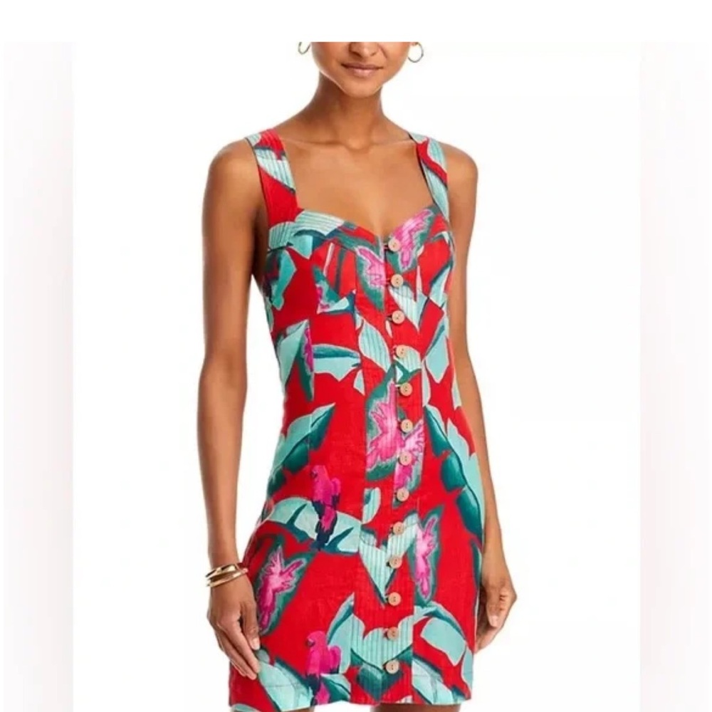 FARM Rio Red and Green Tropical Mini Dress